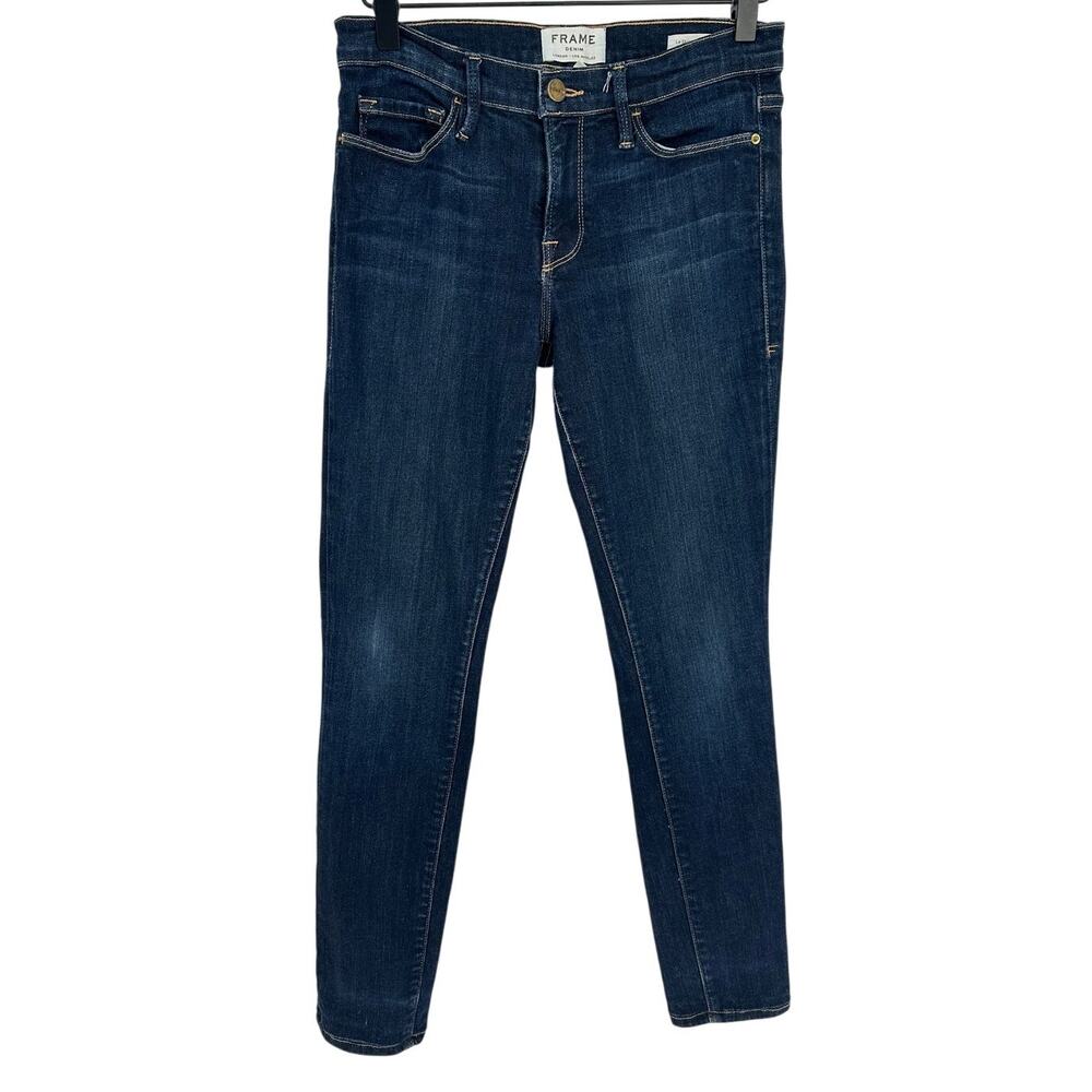 Frame Le Skinny de Jeanne Jeans 28 Dark Wash Blue Mid Rise Premium Denim Western
